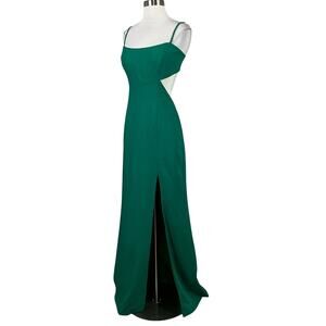 AQUA Women's Formal Dress Size 12 Green Backless Cut Out Thigh Slit Evening Gown